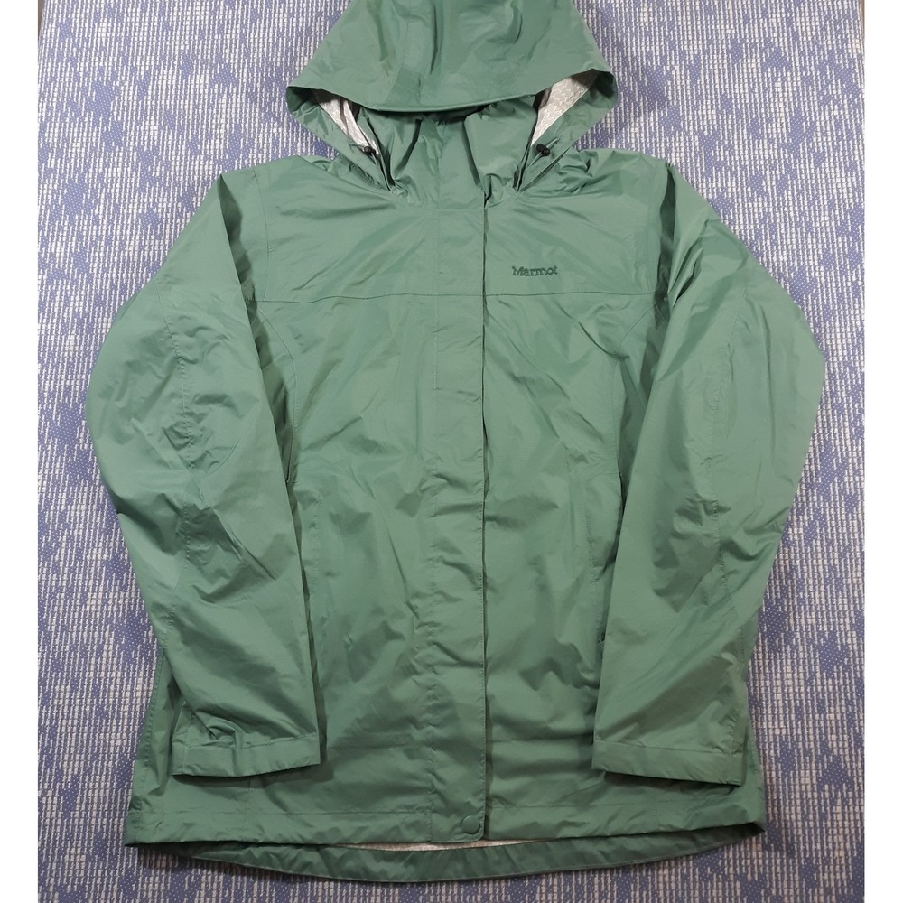 Marmot Windbreaker Jacket Womens Large Green Nylon Hooded Full Zip Softshell